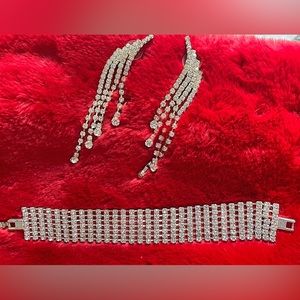 Rhinestone Sparkly Holiday Earrings & Bracelet Set